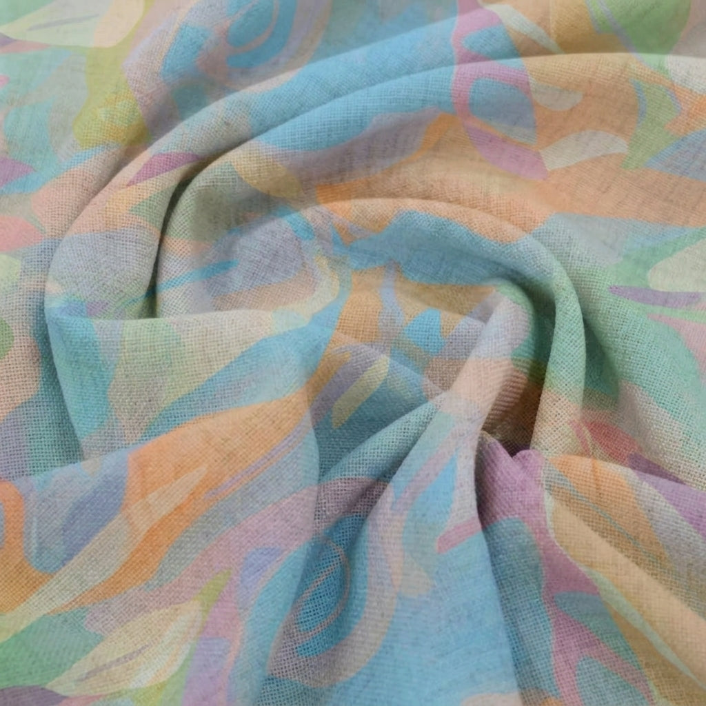 Swirled Abstract Blue Abstract Organza Fabric