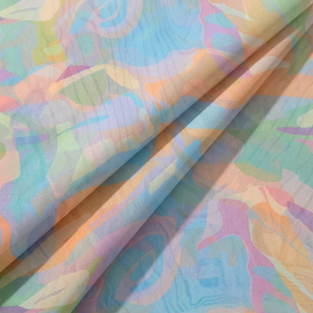 Folded Abstract Blue Abstract Organza Fabric