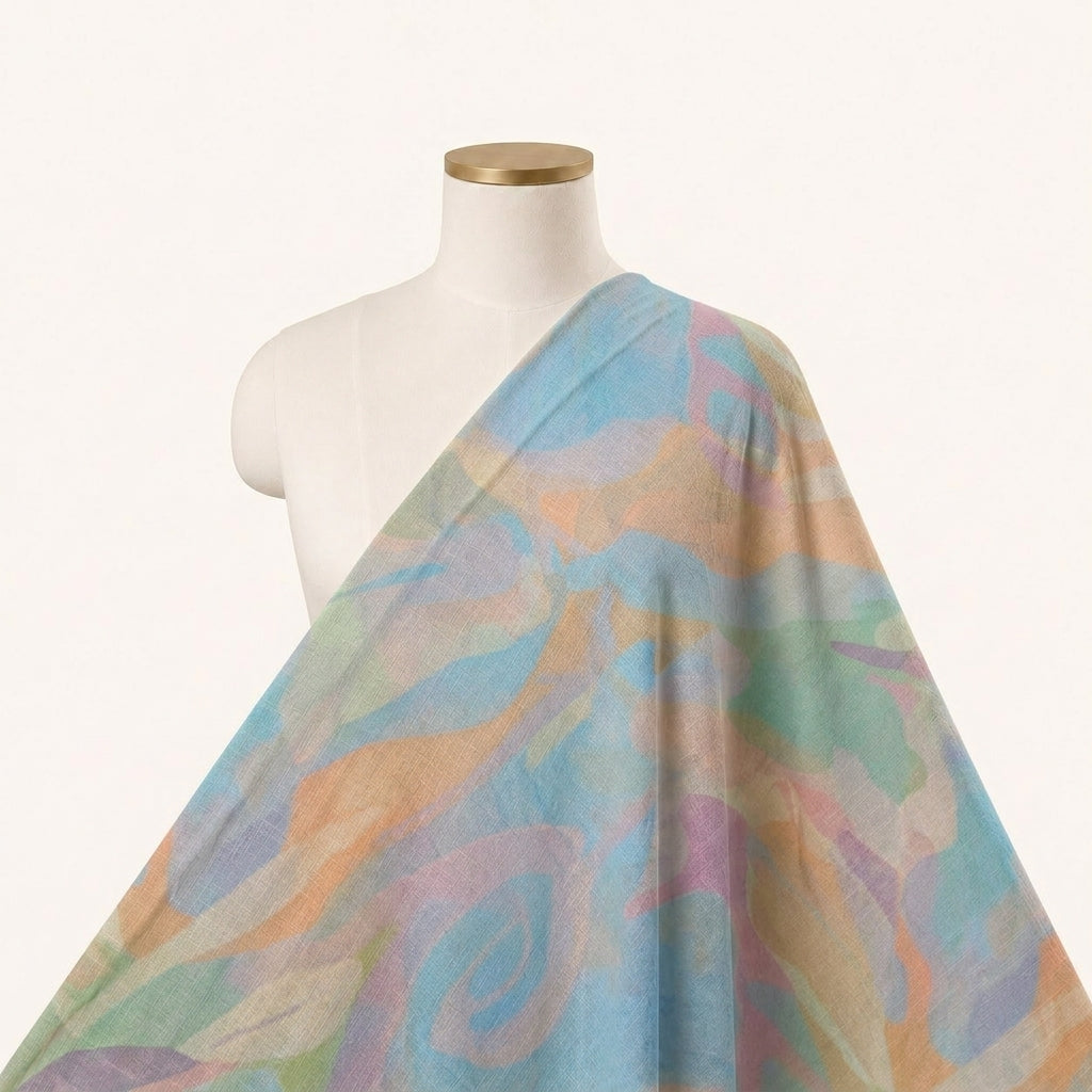 Abstract Blue Abstract Organza Fabric Draped as a saree