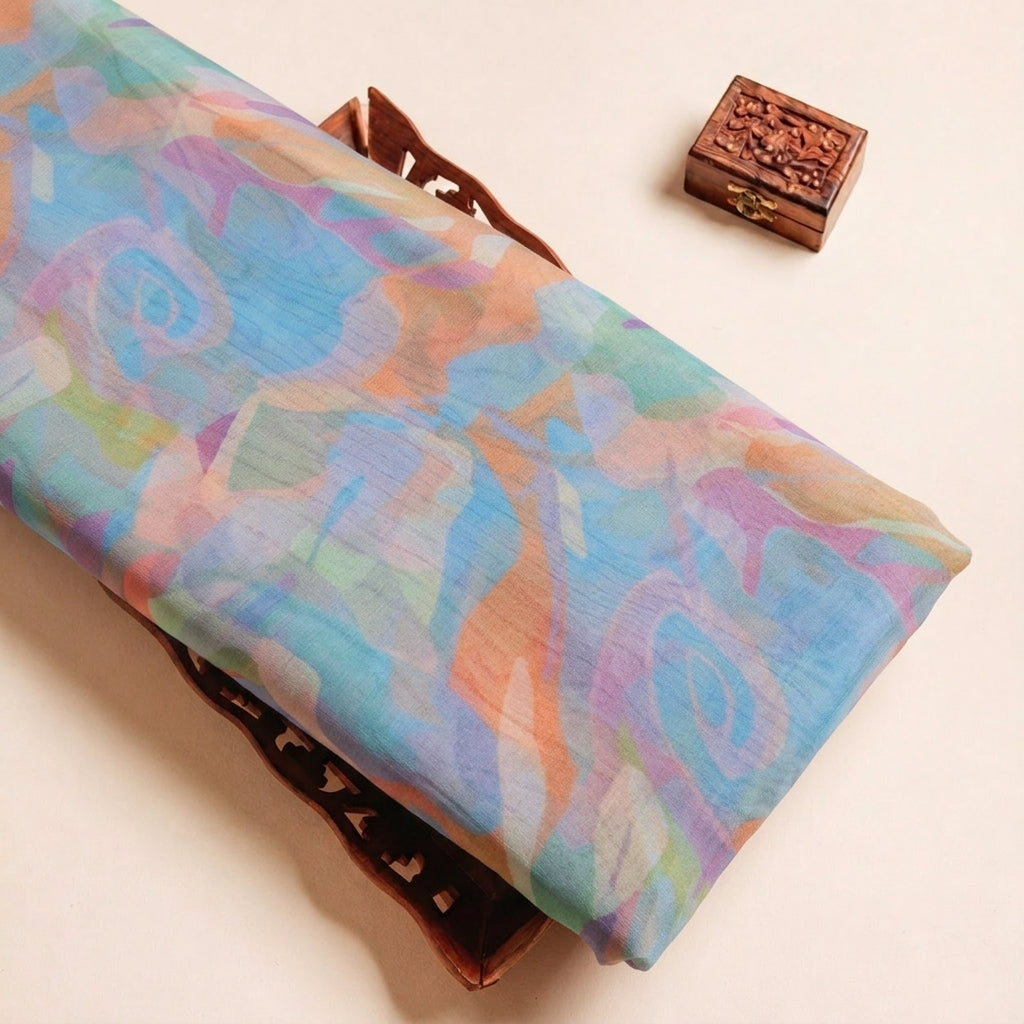 Folded Blue Abstract Organza Fabric Highlighting and Texture