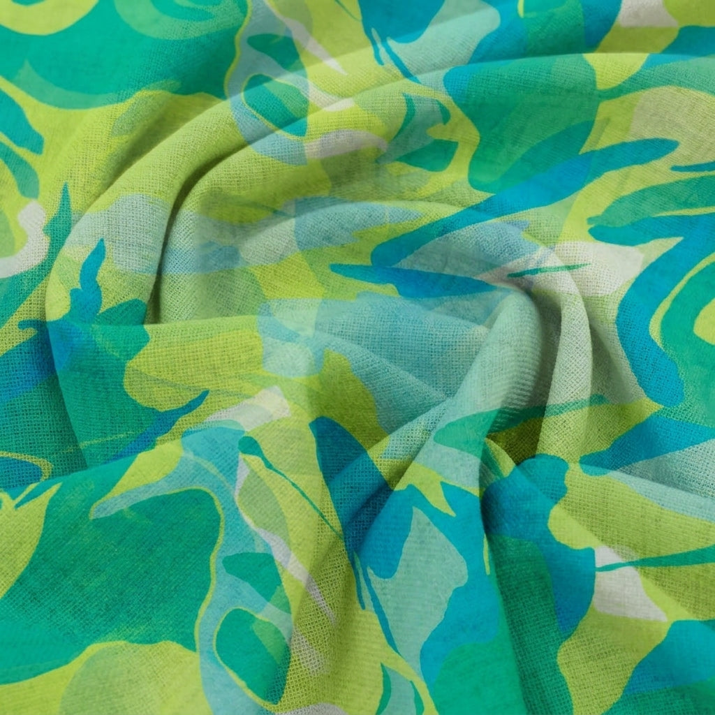 Swirled Abstract Green Abstract Organza Fabric