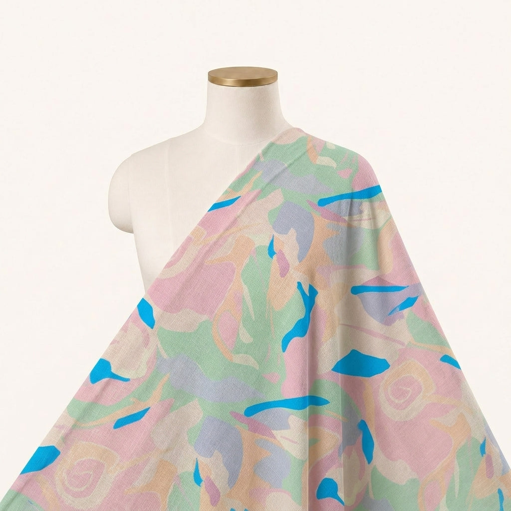 Abstract Pink Abstract Organza Fabric Draped as a saree