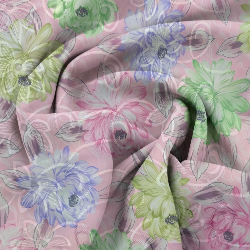 Swirled Embroidery Pink Embroidery Cotton Fabric