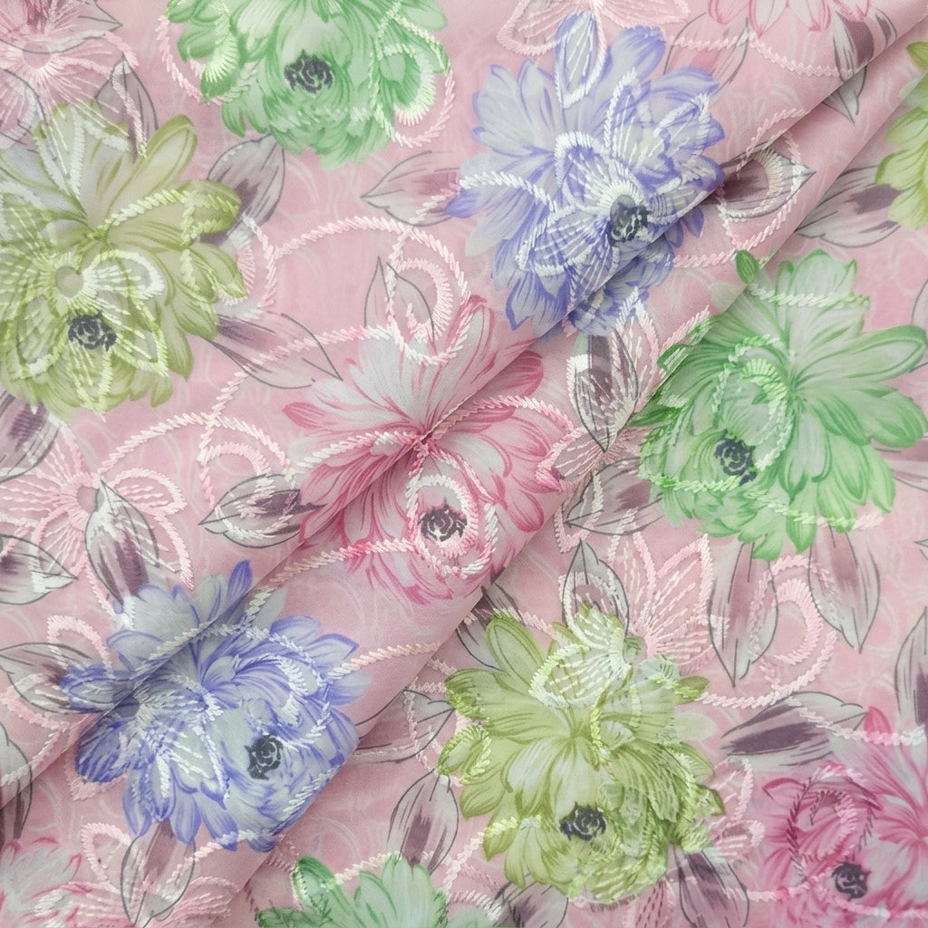 Folded Embroidery Pink Embroidery Cotton Fabric