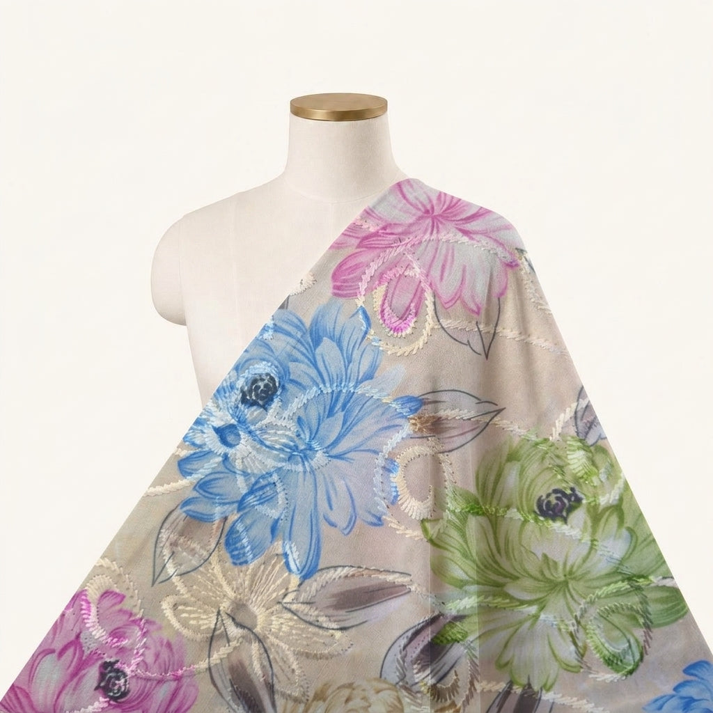Embroidery Sandal Embroidery Cotton Fabric Draped as a saree