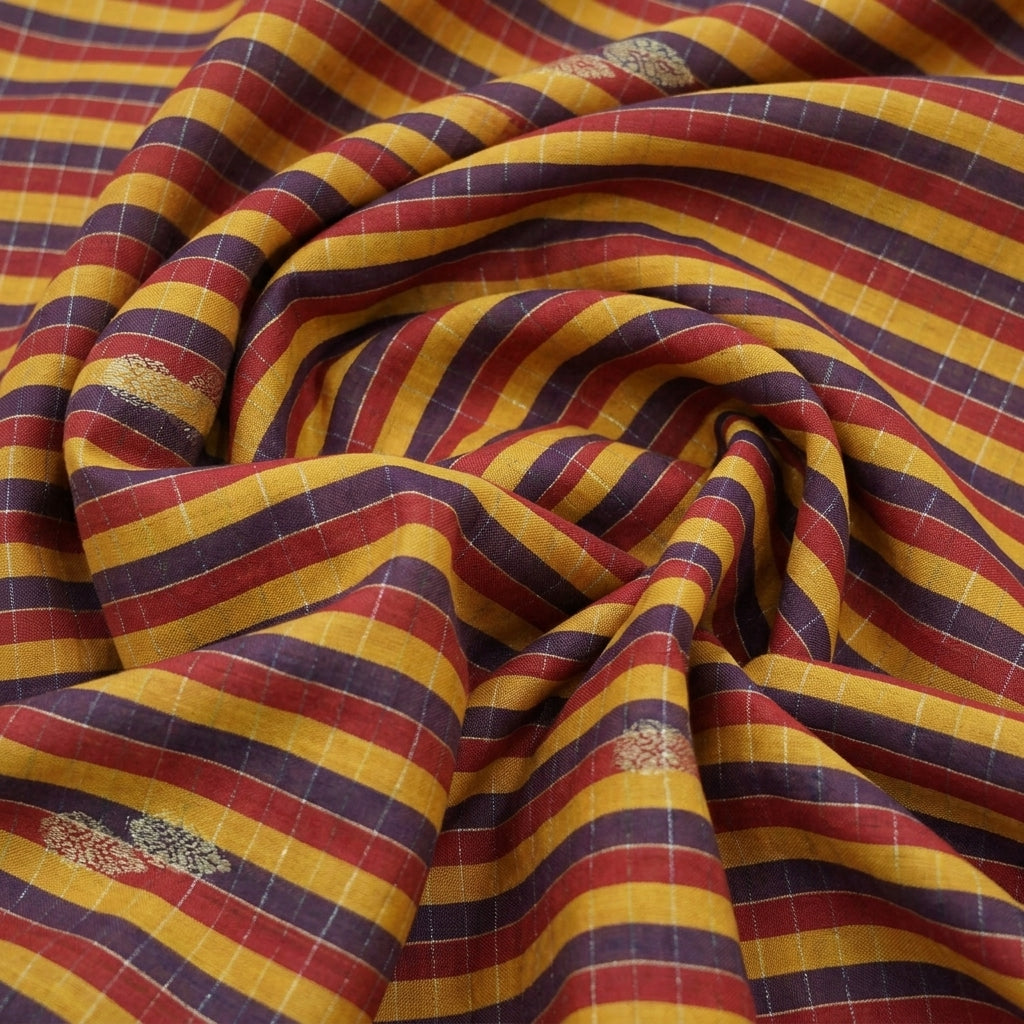 Swirled Checked Yellow Checked Chanderi Fabric