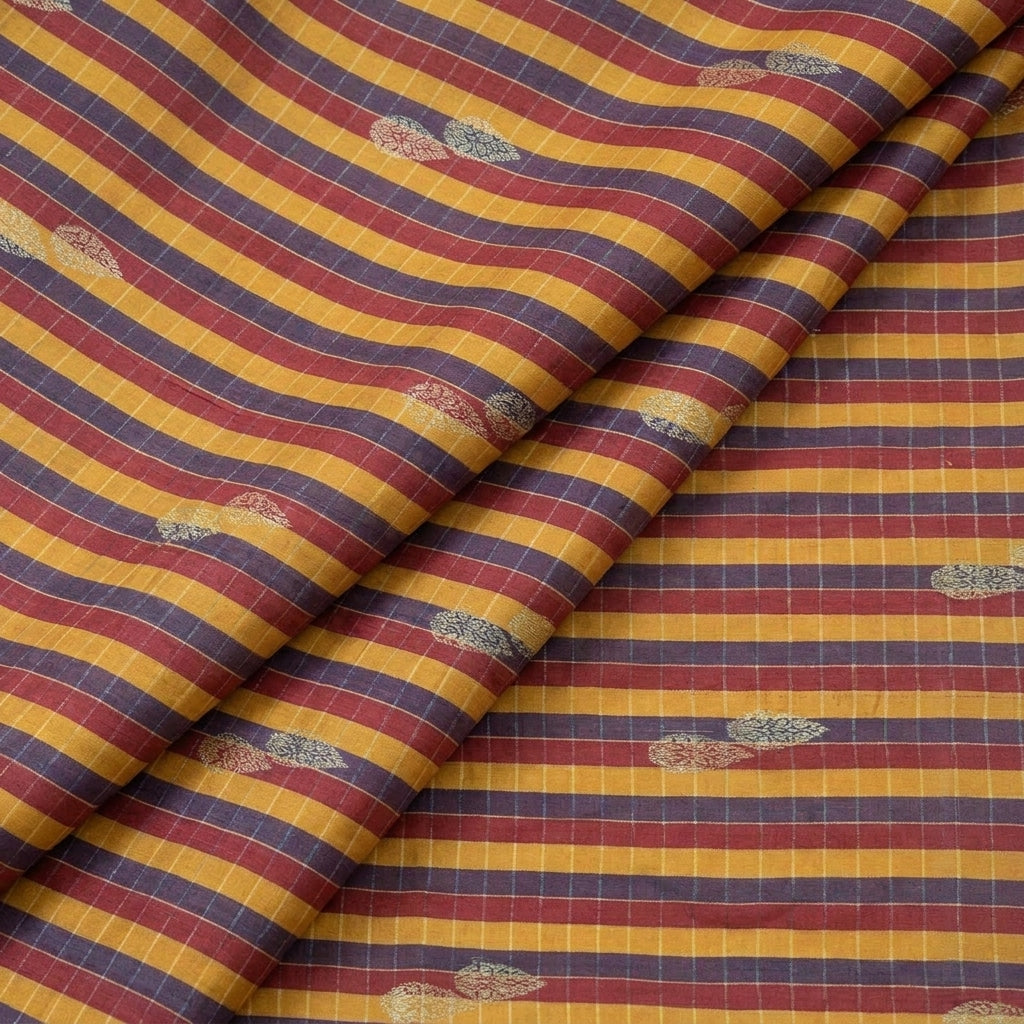 Folded Checked Yellow Checked Chanderi Fabric