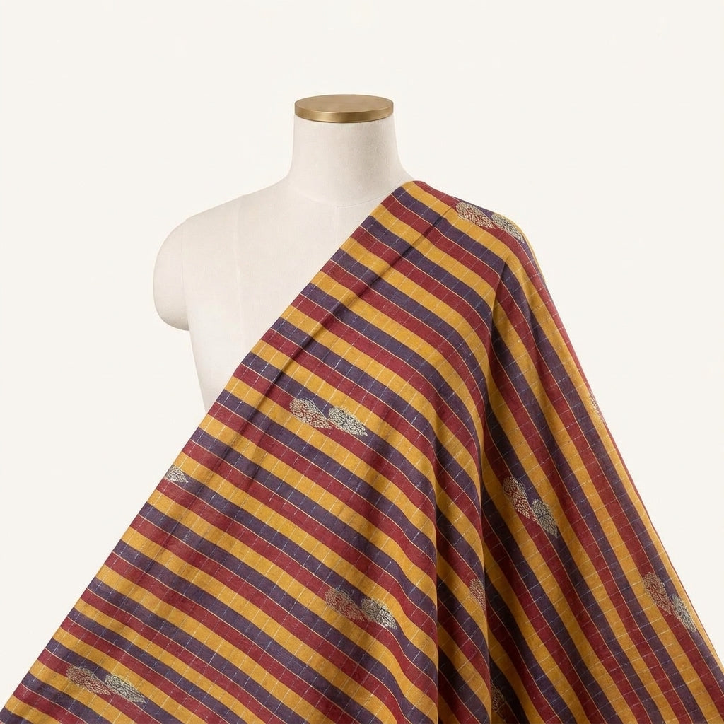 Checked Yellow Checked Chanderi Fabric Draped as a saree