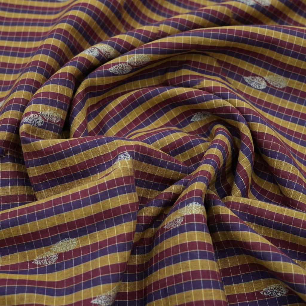 Swirled Checked Maroon Checked Chanderi Fabric