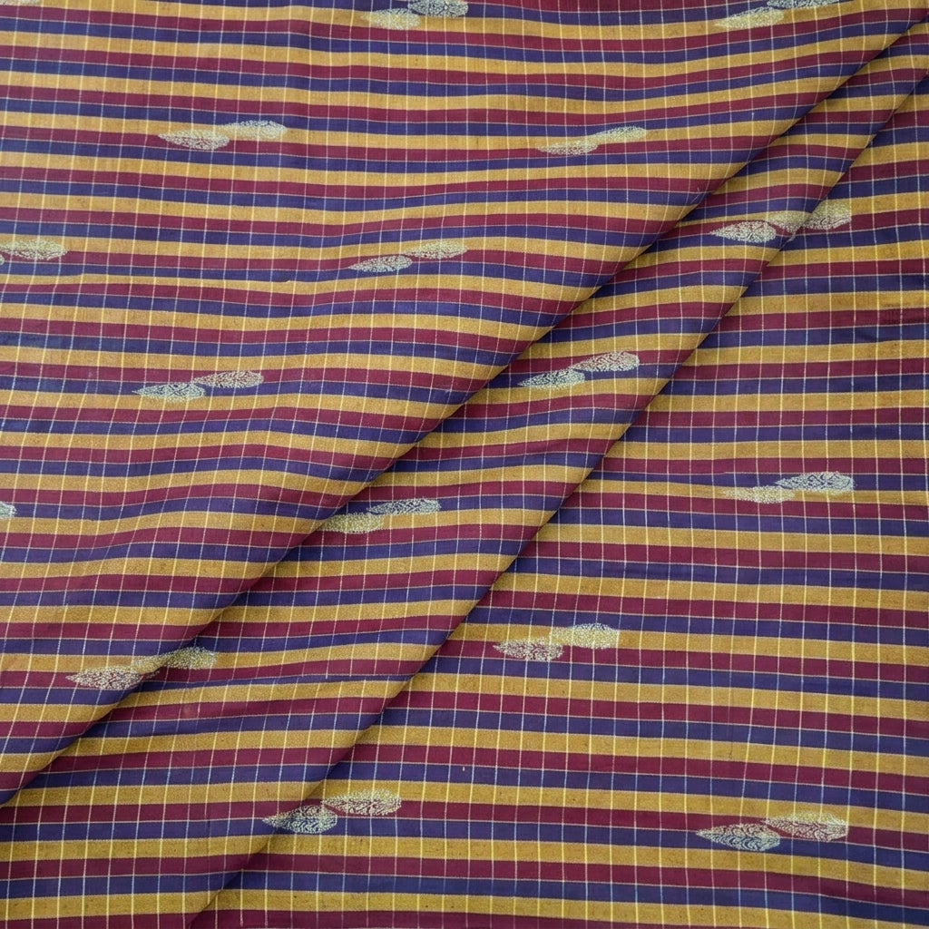Folded Checked Maroon Checked Chanderi Fabric