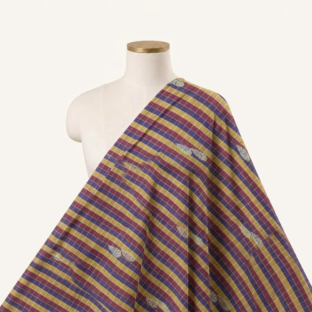 Checked Maroon Checked Chanderi Fabric Draped as a saree