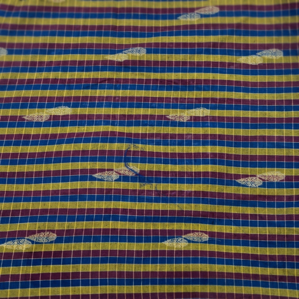 Swirled Checked Light Green Checked Chanderi Fabric