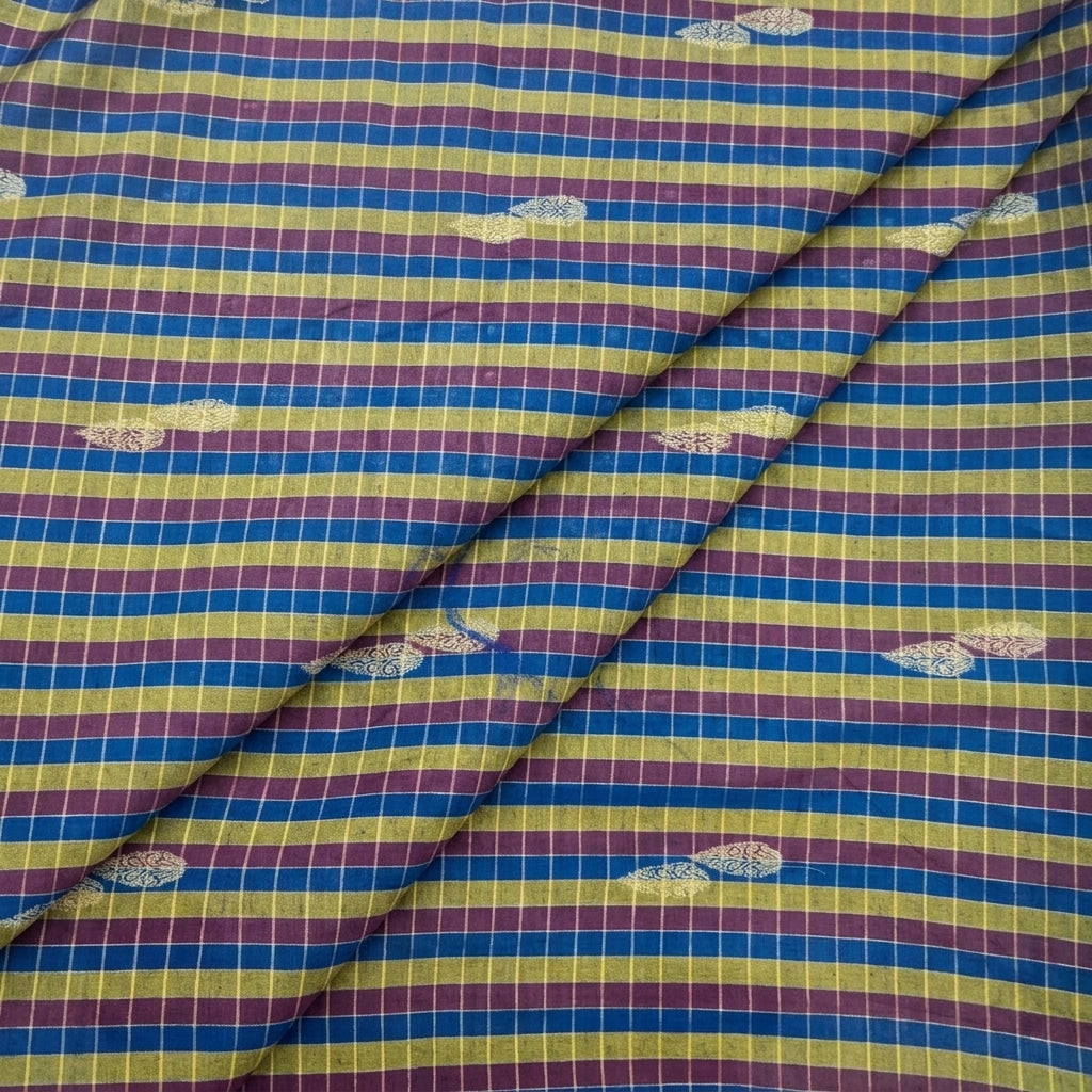 Folded Checked Light Green Checked Chanderi Fabric