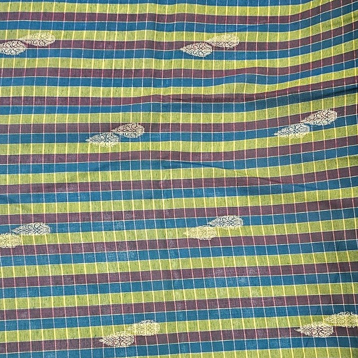 Checked Chanderi Fabric - EB13443 - Flat fabric