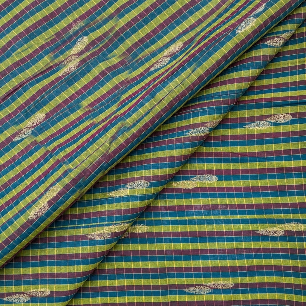 Folded Checked Green Checked Chanderi Fabric