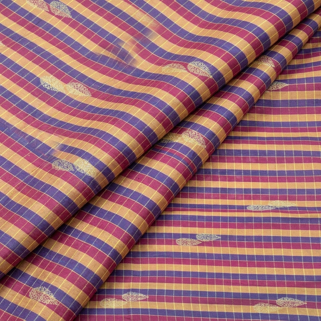 Folded Checked Pink Checked Chanderi Fabric