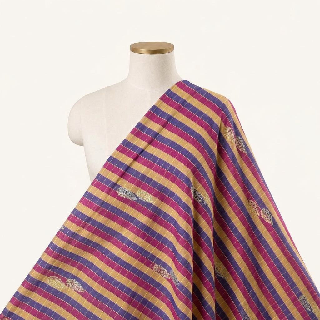 Checked Pink Checked Chanderi Fabric Draped as a saree