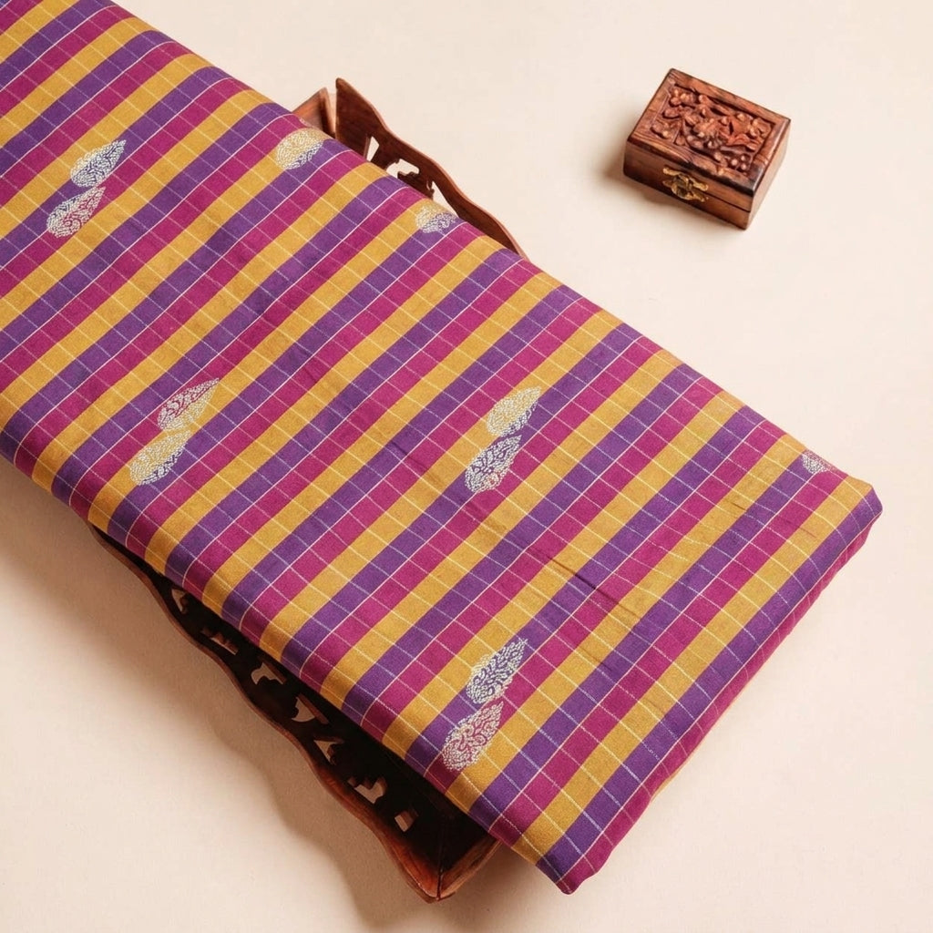 Folded Pink Checked Chanderi Fabric Highlighting Stripes and Texture