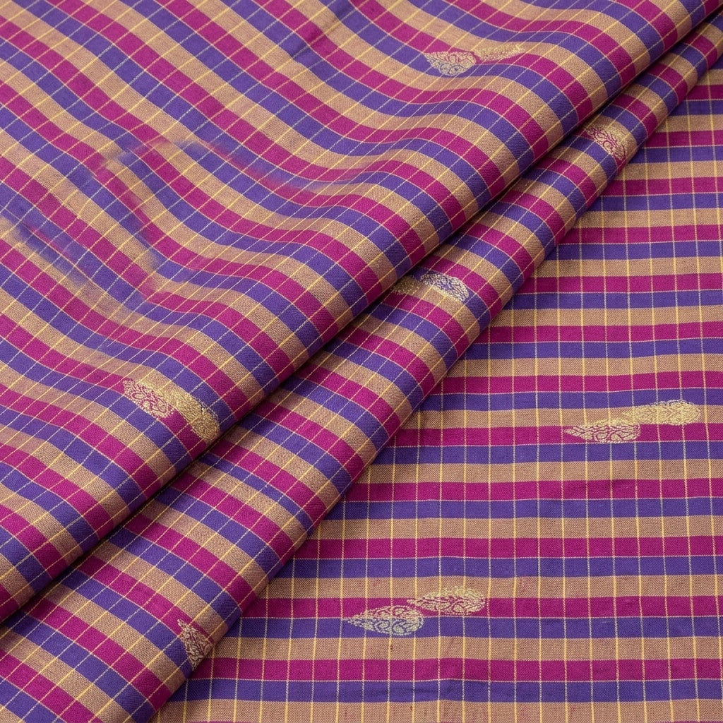 Folded Checked Purple Checked Chanderi Fabric