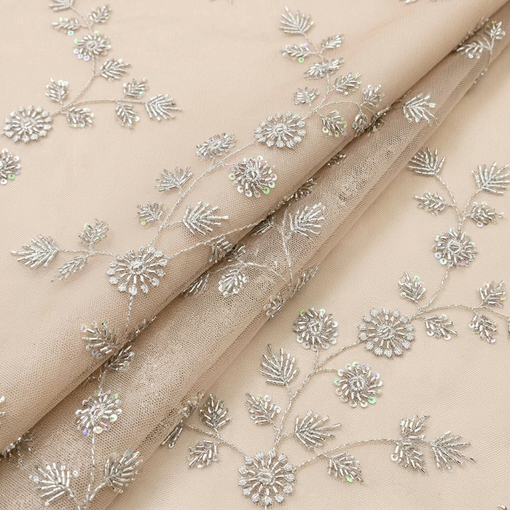 Folded Embroidery Brown Embroidery Net Fabric