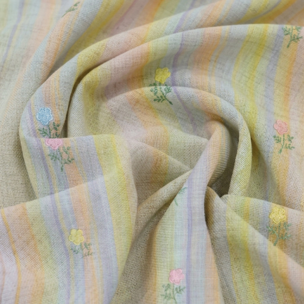 Swirled Embroidery Yellow Embroidery Linen Fabric