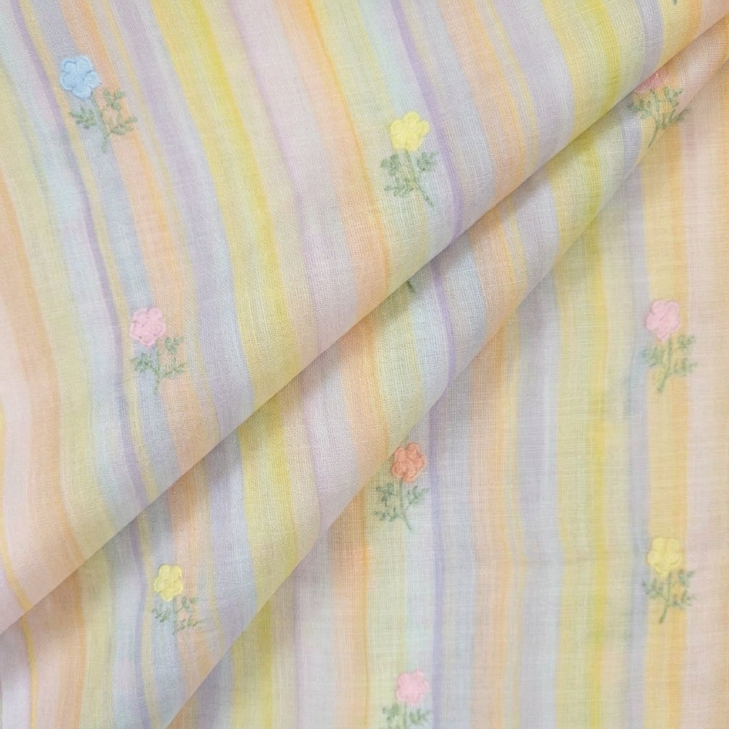 Folded Embroidery Yellow Embroidery Linen Fabric