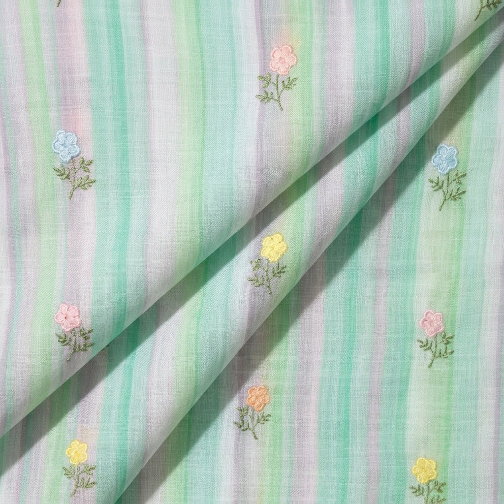 Folded Embroidery Green Embroidery Linen Fabric