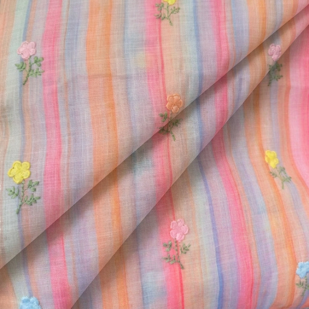 Folded Embroidery Pink Embroidery Linen Fabric
