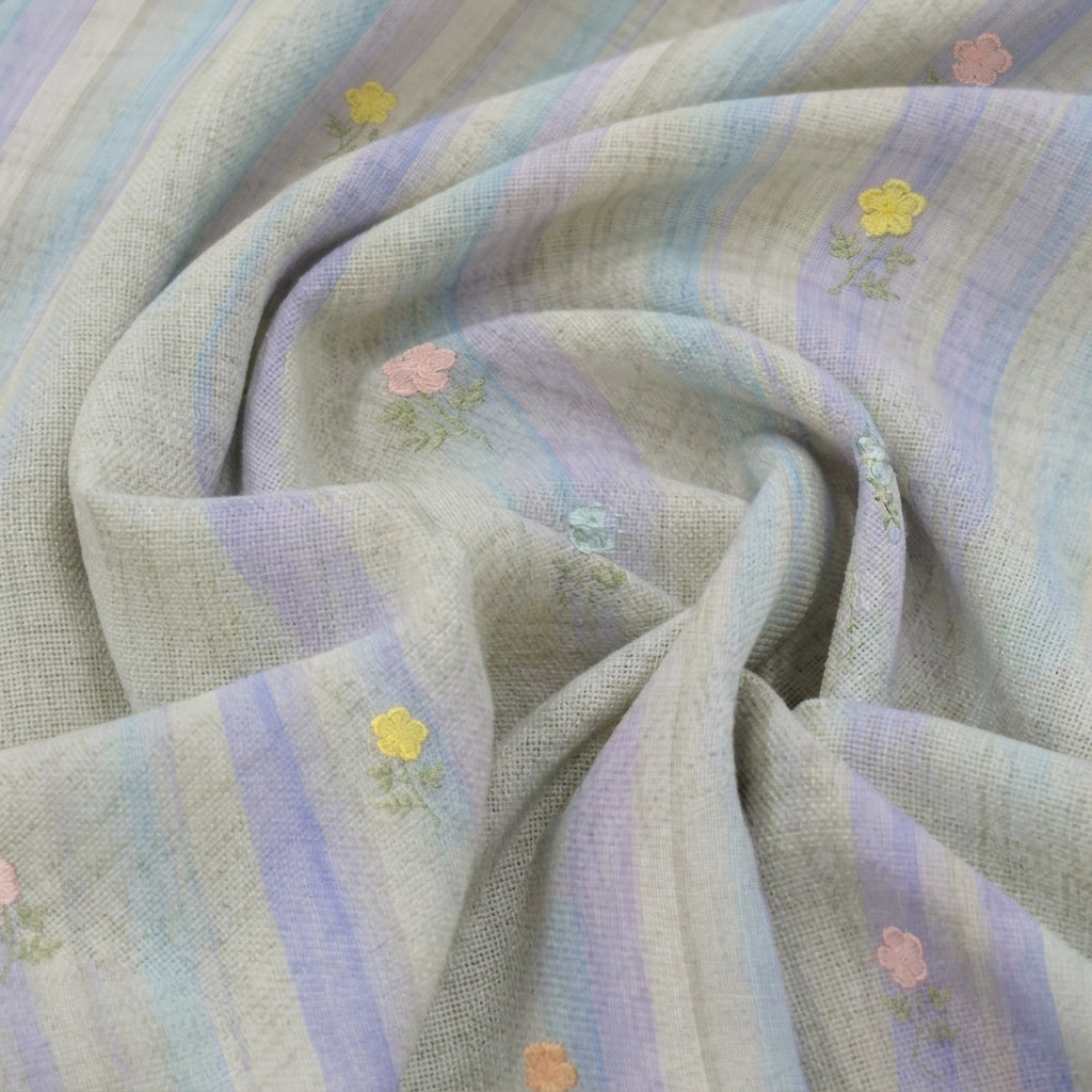 Swirled Embroidery Violet Embroidery Linen Fabric