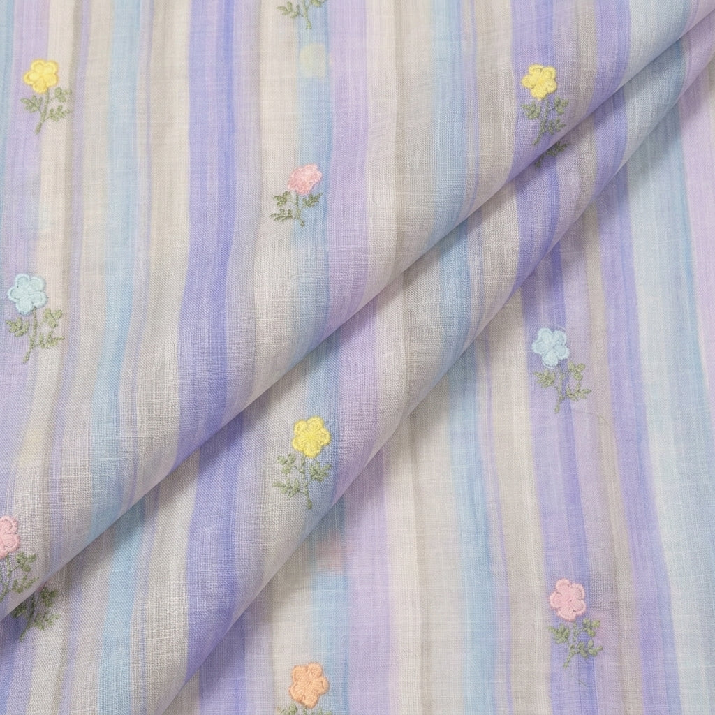 Folded Embroidery Violet Embroidery Linen Fabric