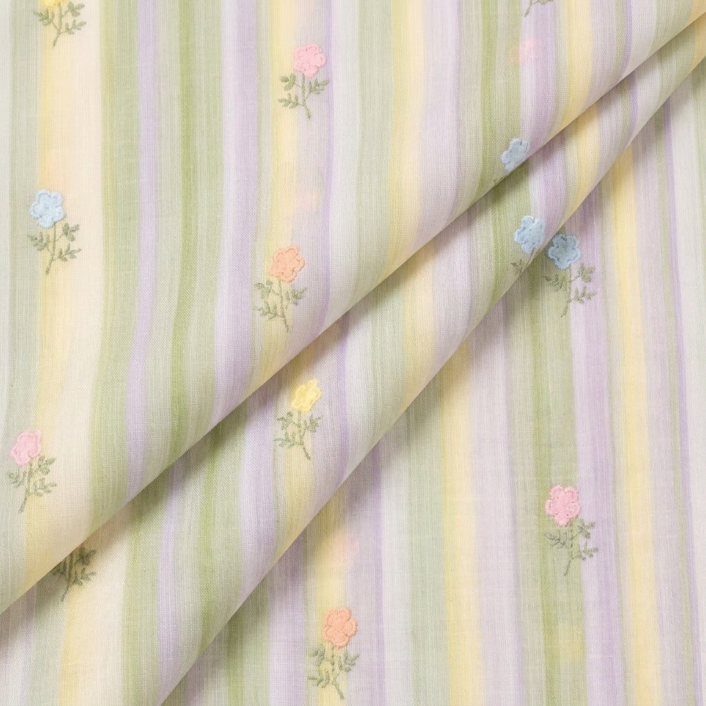 Folded Embroidery Mint Green Embroidery Linen Fabric