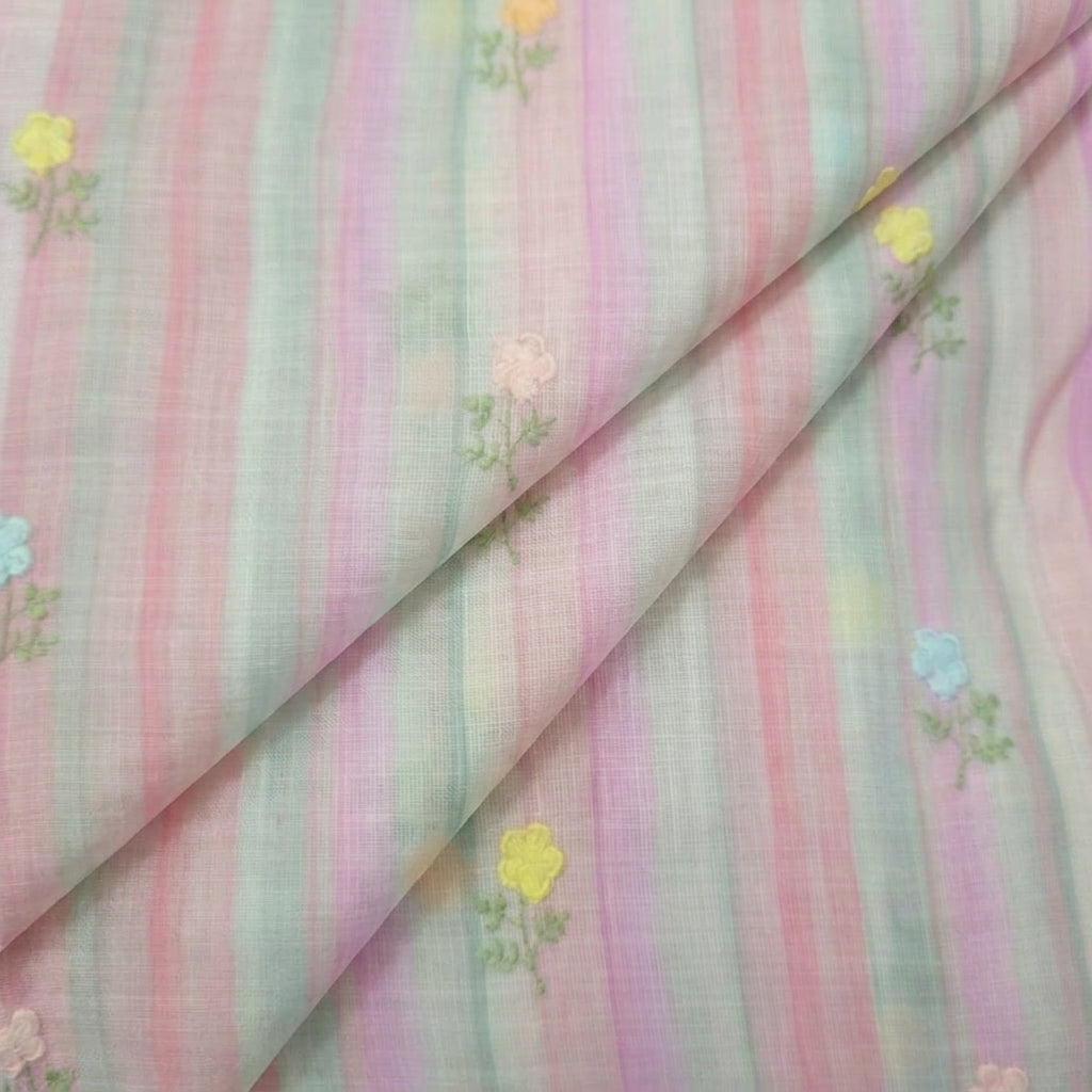 Folded Embroidery Pink Embroidery Linen Fabric
