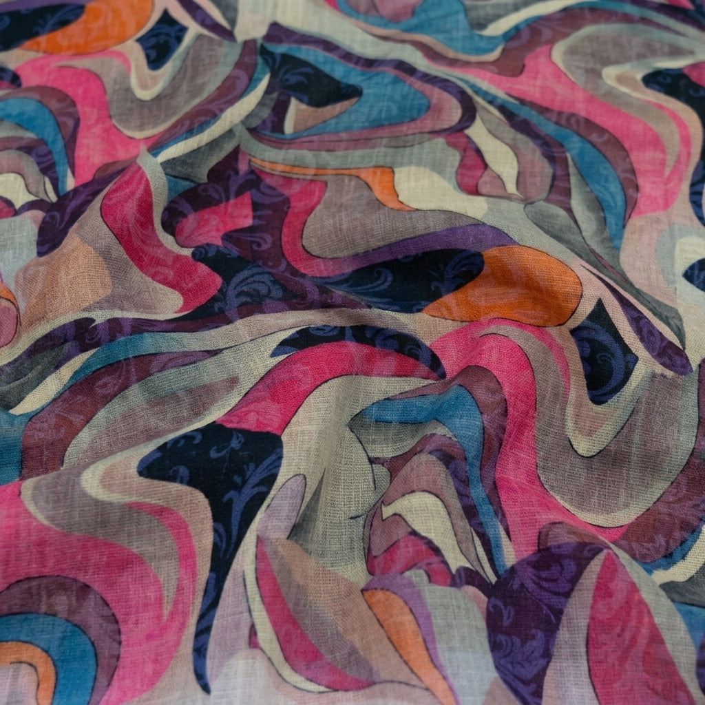 Swirled Abstract Pink Abstract Linen Fabric