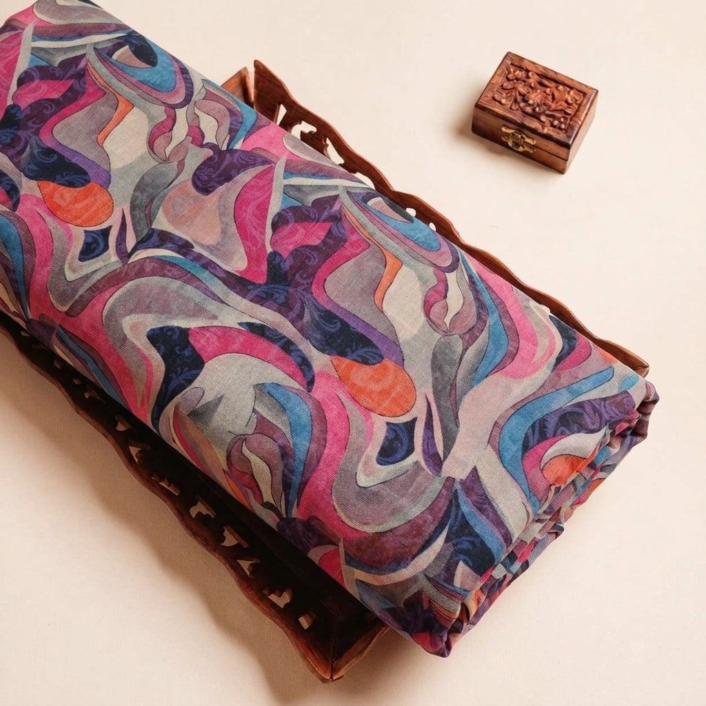 Folded Pink Abstract Linen Fabric Highlighting and Texture