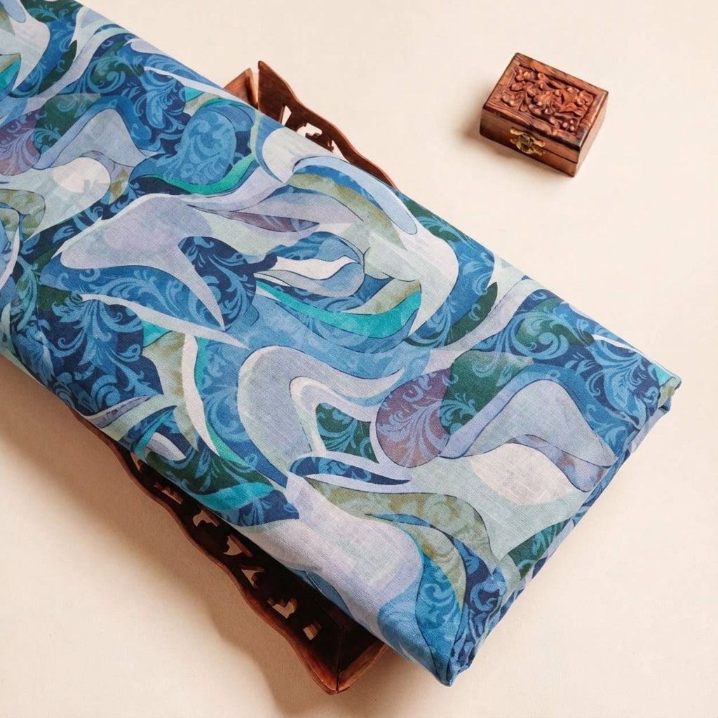 Folded Blue Abstract Linen Fabric Highlighting and Texture