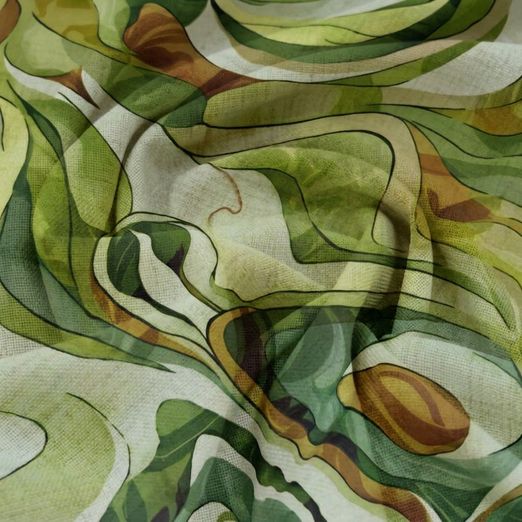 Swirled Abstract Green Abstract Linen Fabric