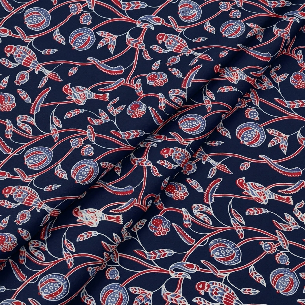Folded Ajrakh Blue Ajrakh Modal Silk Fabric