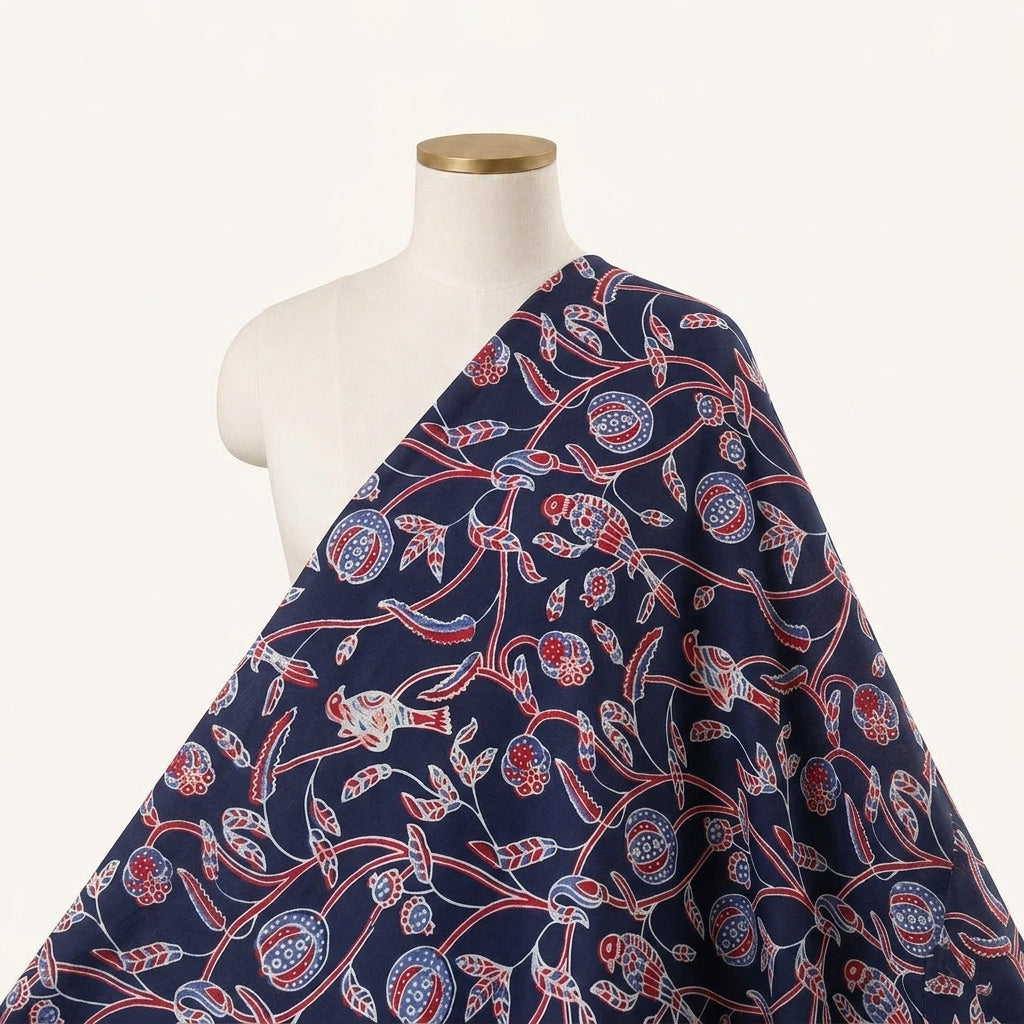 Ajrakh Blue Ajrakh Modal Silk Fabric Draped as a saree