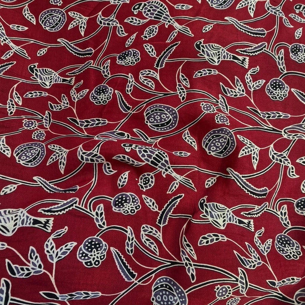 Swirled Ajrakh Red Ajrakh Modal Silk Fabric