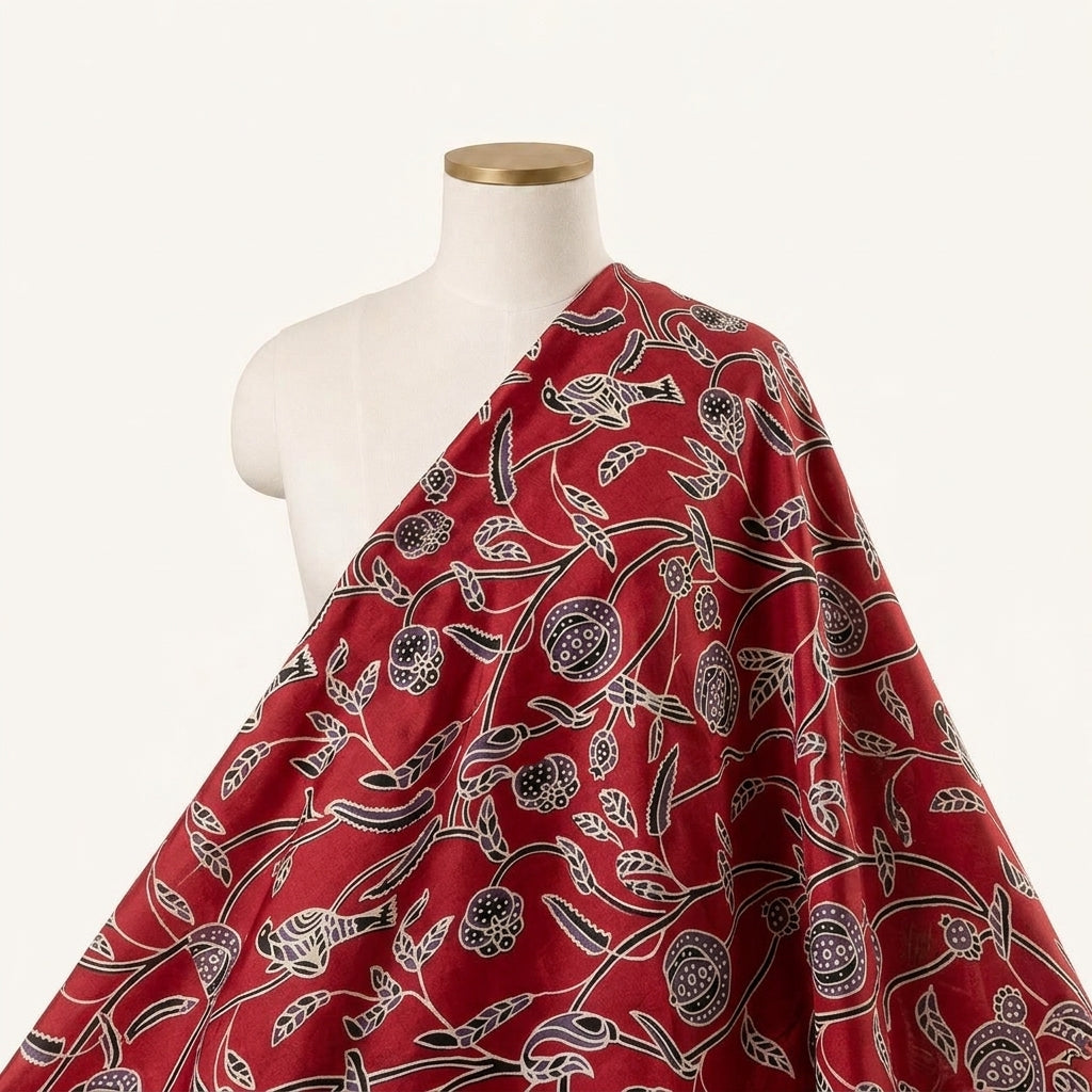 Ajrakh Red Ajrakh Modal Silk Fabric Draped as a saree