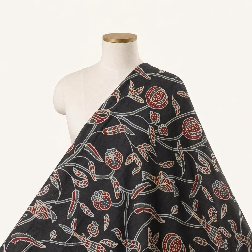 Ajrakh Black Ajrakh Modal Silk Fabric Draped as a saree