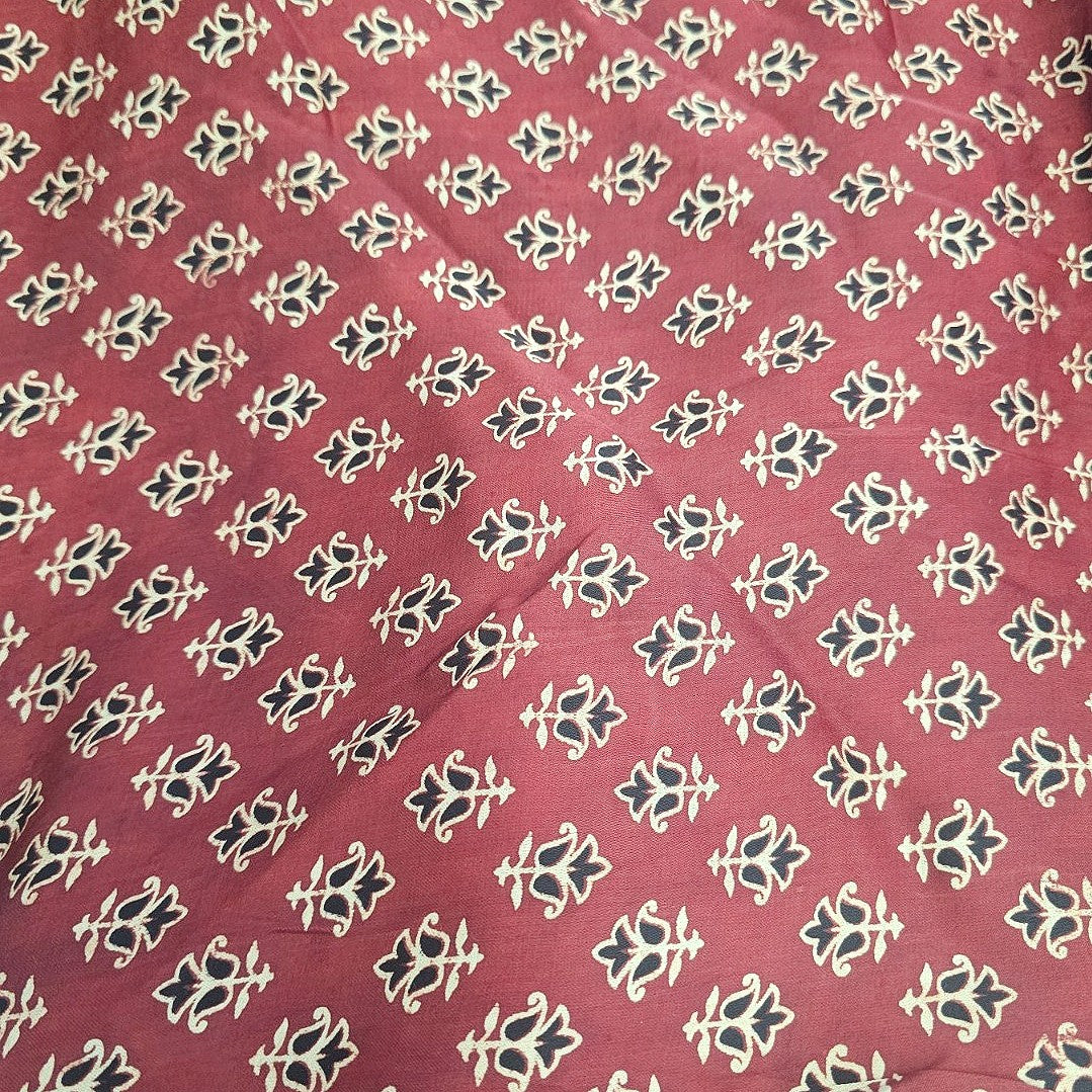 Maroon Ajrakh Modal Silk Fabric - EB13483 - EB13483 - Flat fabric