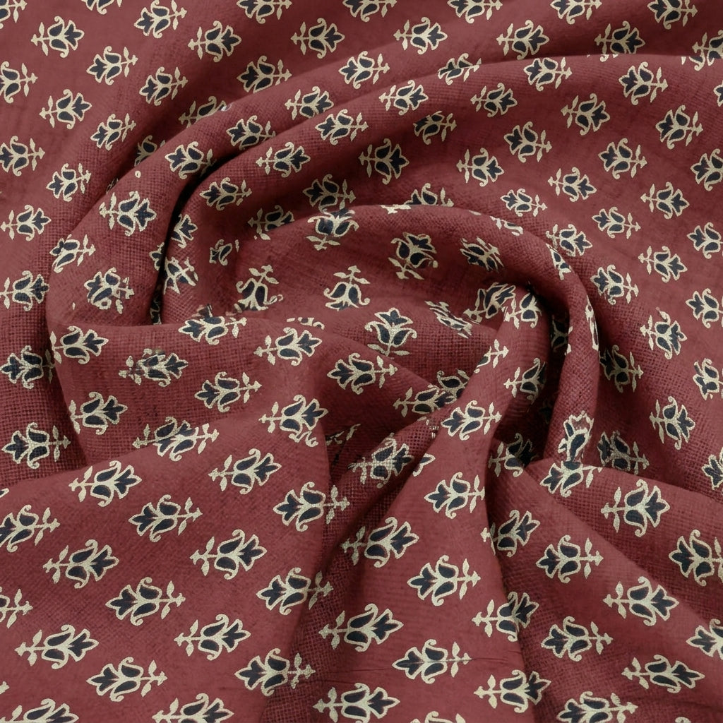 Swirled Ajrakh Maroon Ajrakh Modal Silk Fabric