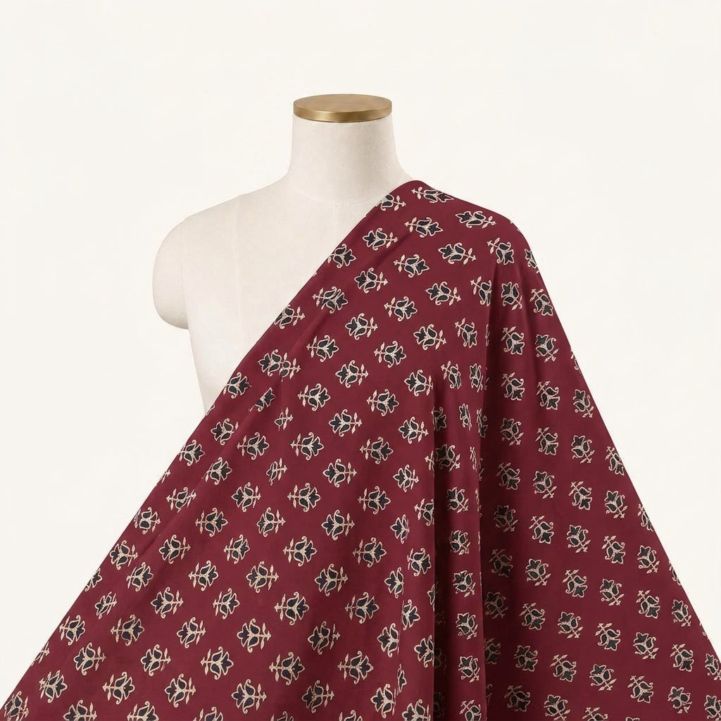 Ajrakh Maroon Ajrakh Modal Silk Fabric Draped as a saree