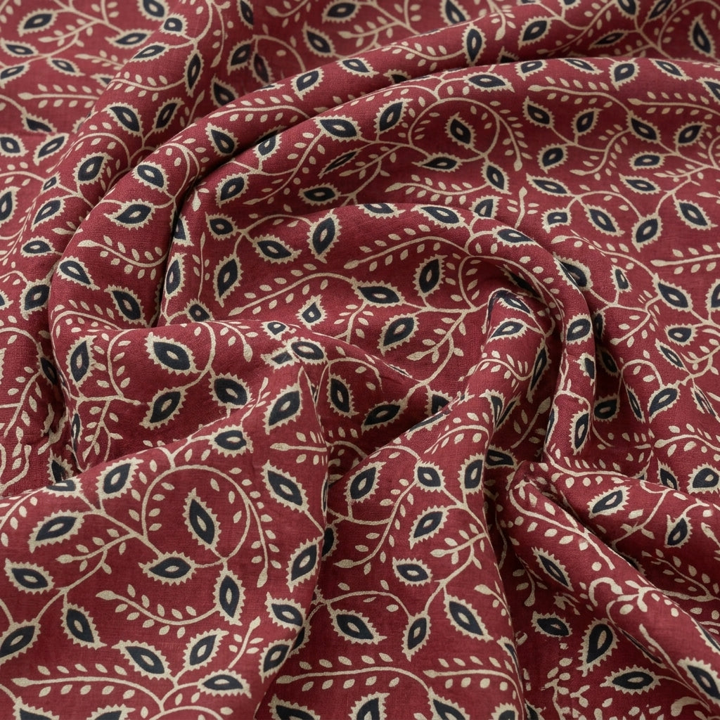 Swirled Ajrakh Maroon Ajrakh Modal Silk Fabric