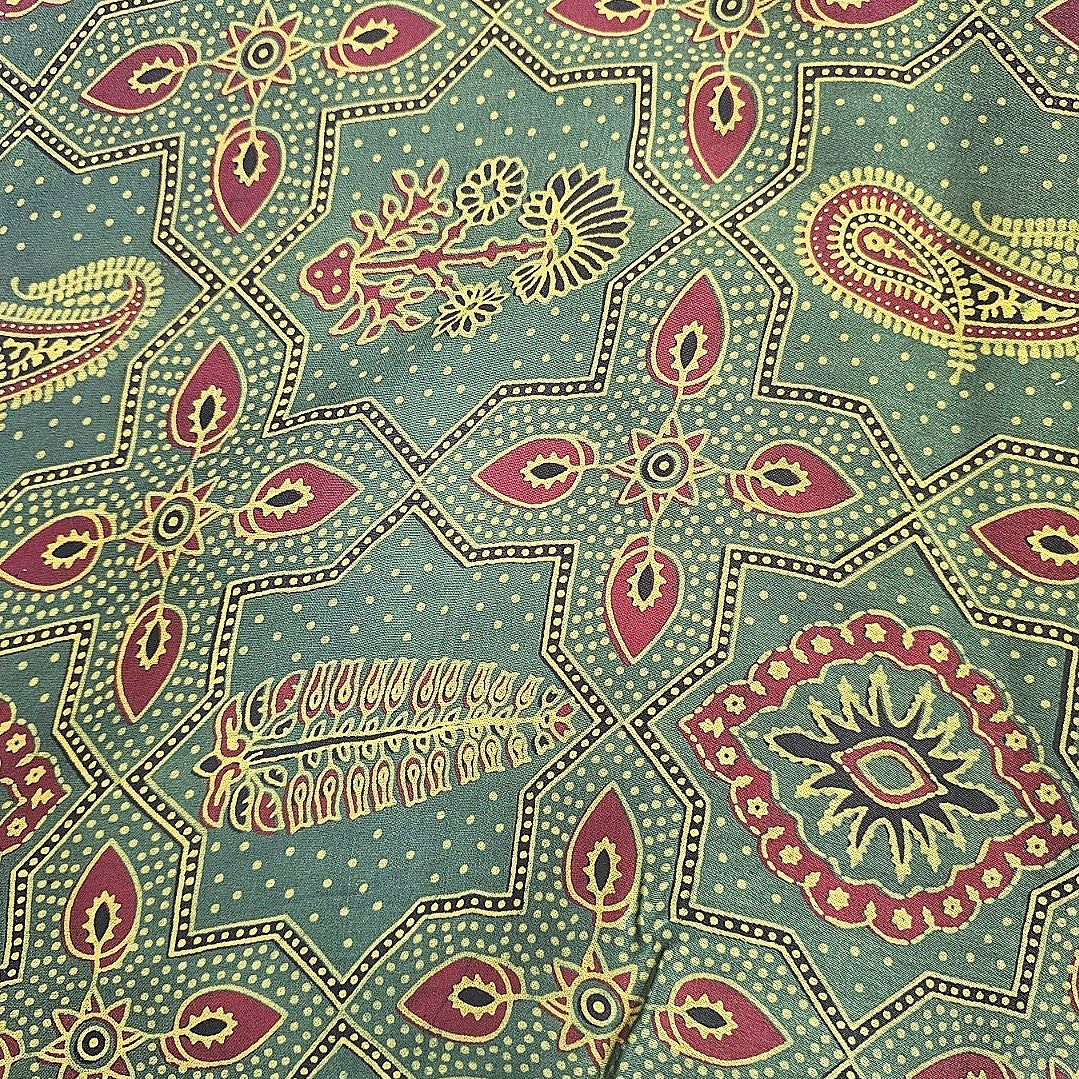 Green Ajrakh Modal Silk Fabric - EB13487 - EB13487 - Flat fabric
