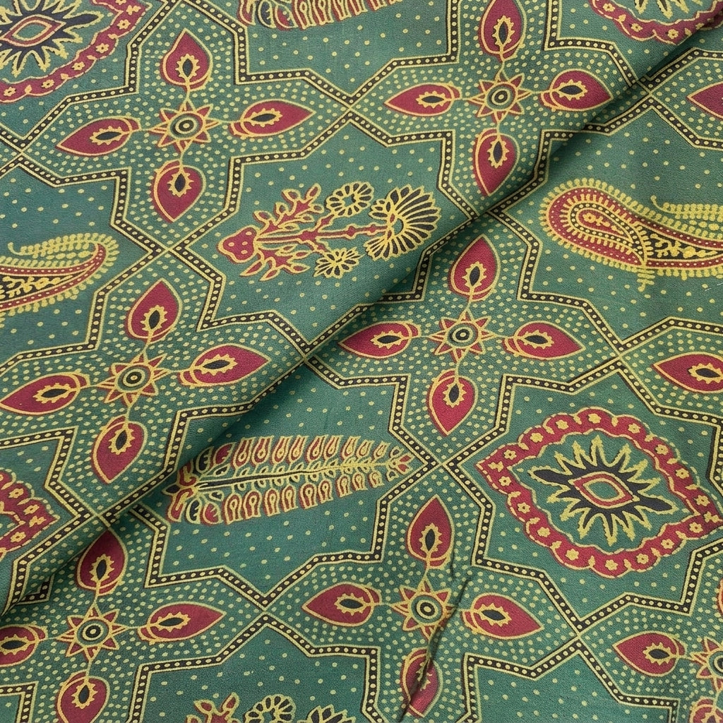 Folded Ajrakh Green Ajrakh Modal Silk Fabric