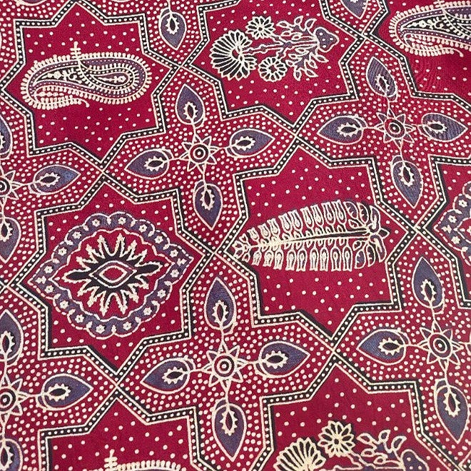 Maroon Ajrakh Modal Silk Fabric - EB13490 - EB13490 - Flat fabric