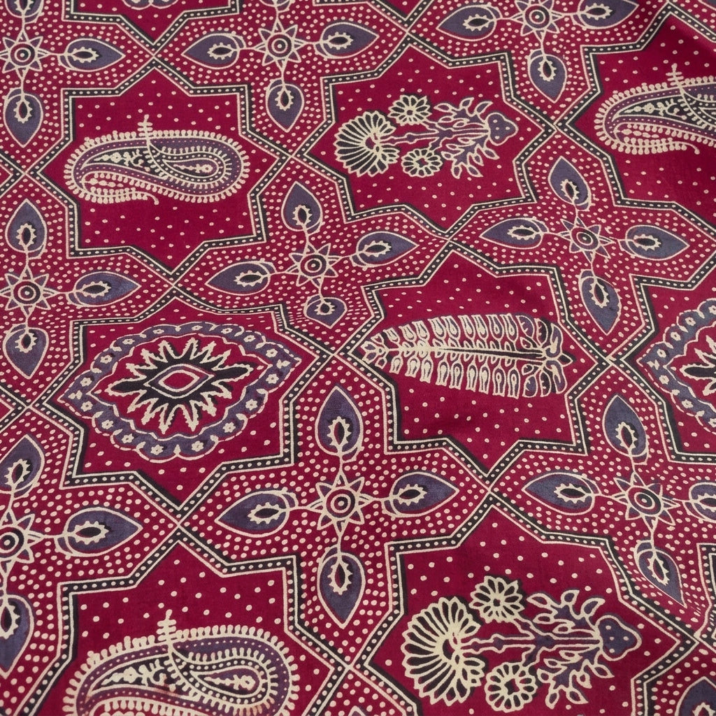 Swirled Ajrakh Maroon Ajrakh Modal Silk Fabric
