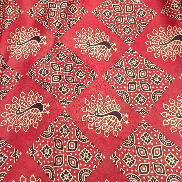 Red Ajrakh Modal Silk Fabric - EB13491 - EB13491 - Flat fabric
